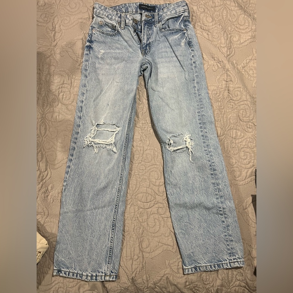Aeropostale Low-rise Baggy Light Blue Distressed Jeans 000 Regular